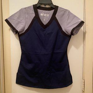 Grey's Anatomy Active: Women V-Neck Scrub Top, Color: Blue/Grey/Black, Size: XS